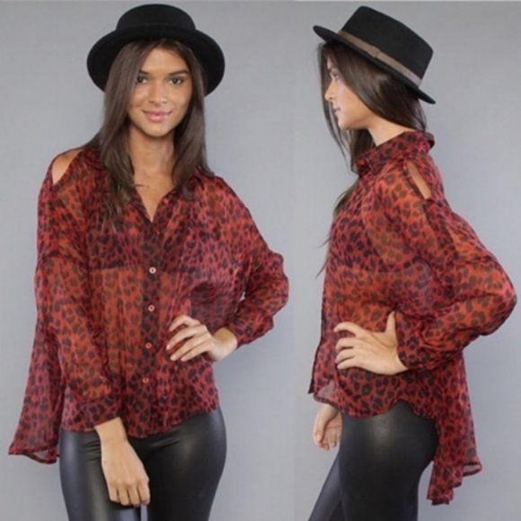 COPY – SALE UNIF The Shoulder Peek Button Up Leop… - Picture 1 of 8